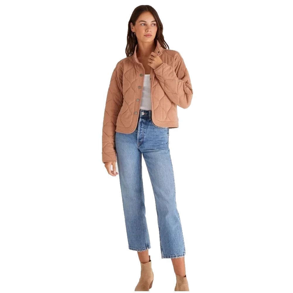 Z Supply Redwood Tan Short Boxy Quilted Jacket Size M Transition Piece Casual - Picture 11 of 13
